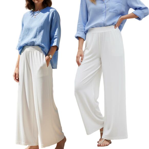 Alice + Olivia Classics Wide Leg Pull on Pants White Small Business Casual - Picture 1 of 7